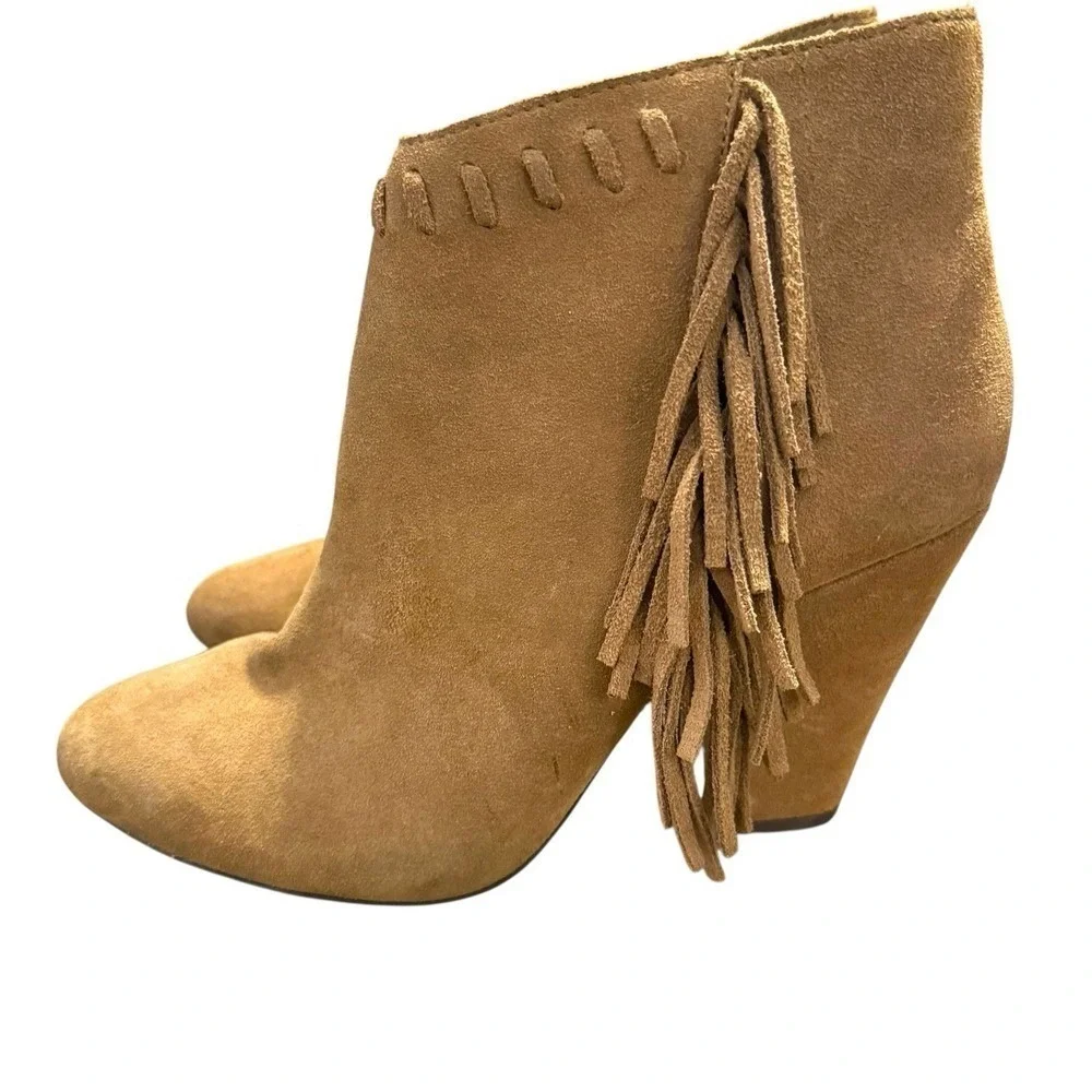 MIA‎ Selina Fringe Ankle Boots Tan Suede Leather Size 8 Boho Western Chic